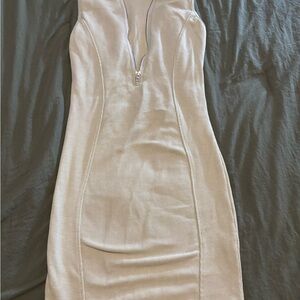 PrettyLittleThing Cream Cut Out Ribbed Bodycon Mini Dress